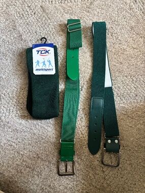Women's softball socks and belts.